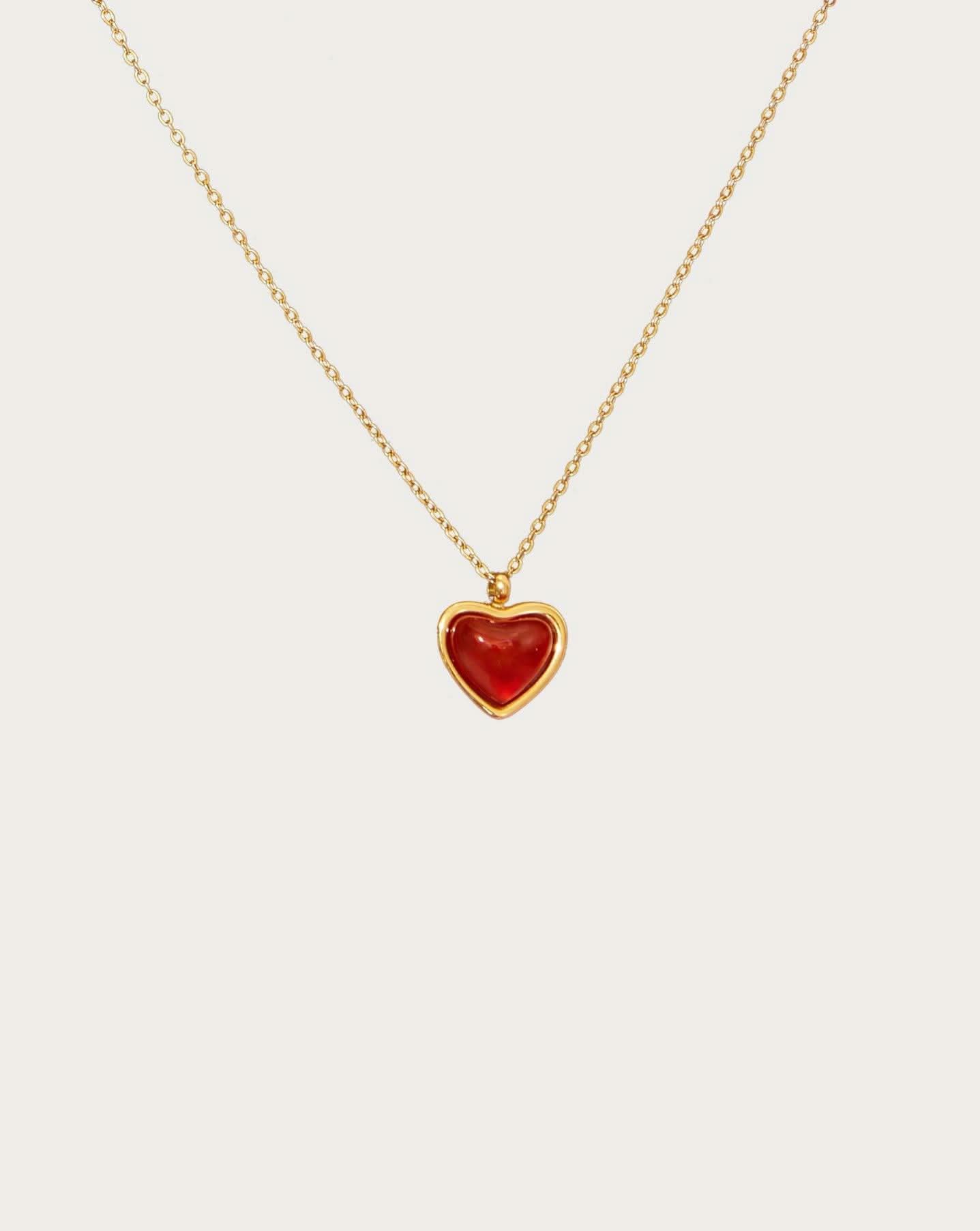 Carnelian Stone Heart Necklace - ShopLorca