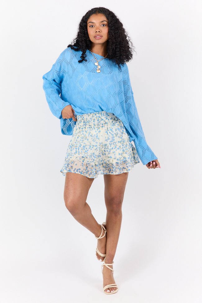 Through The Garden Blue Multi Color Floral Mini Skort - ShopLorca
