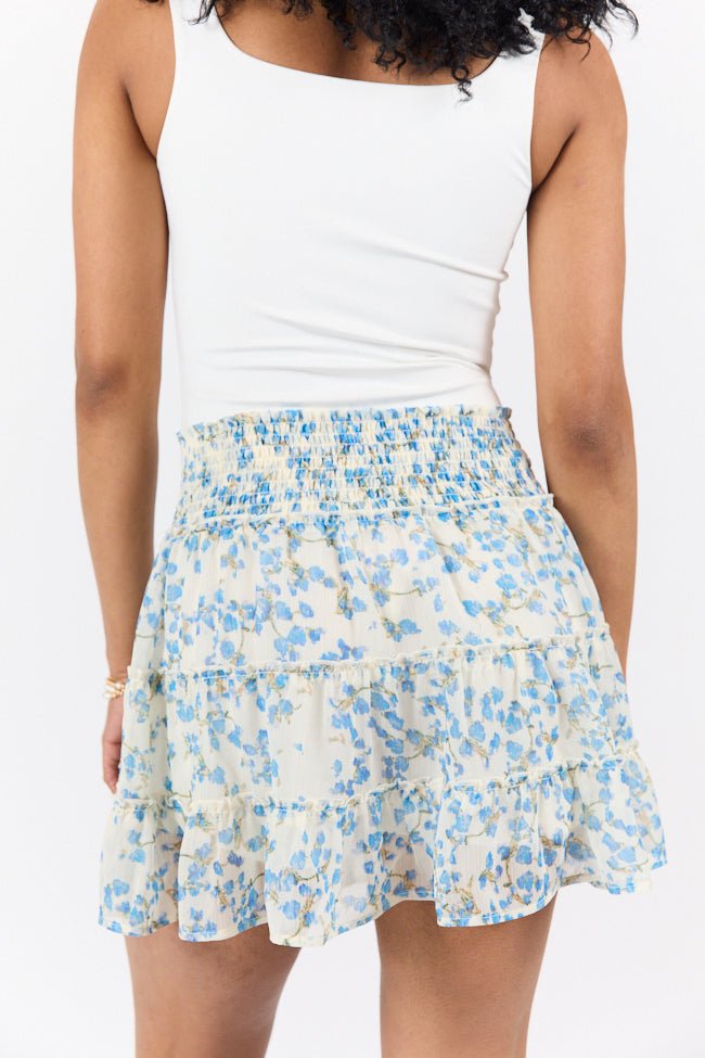 Through The Garden Blue Multi Color Floral Mini Skort - ShopLorca