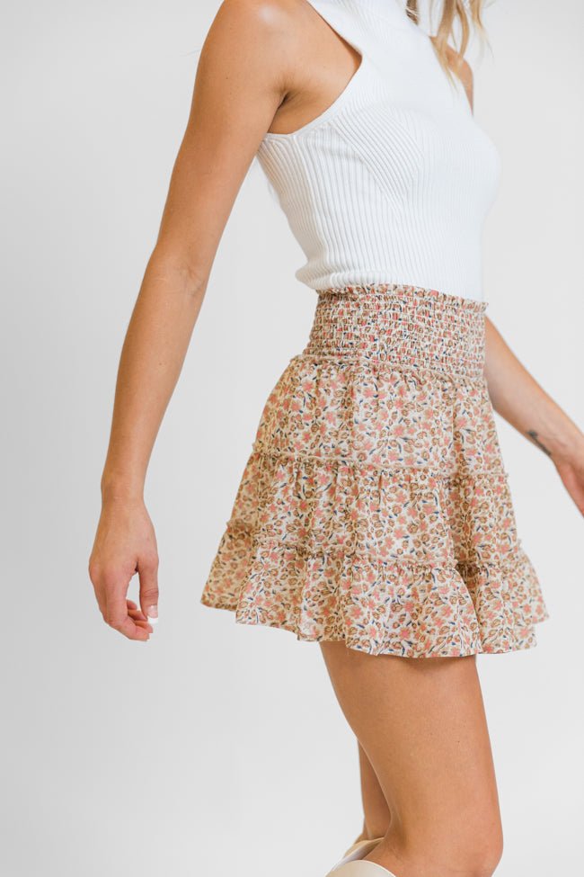 Through The Garden Ivory and Tan Floral Mini Skort SALE - ShopLorca