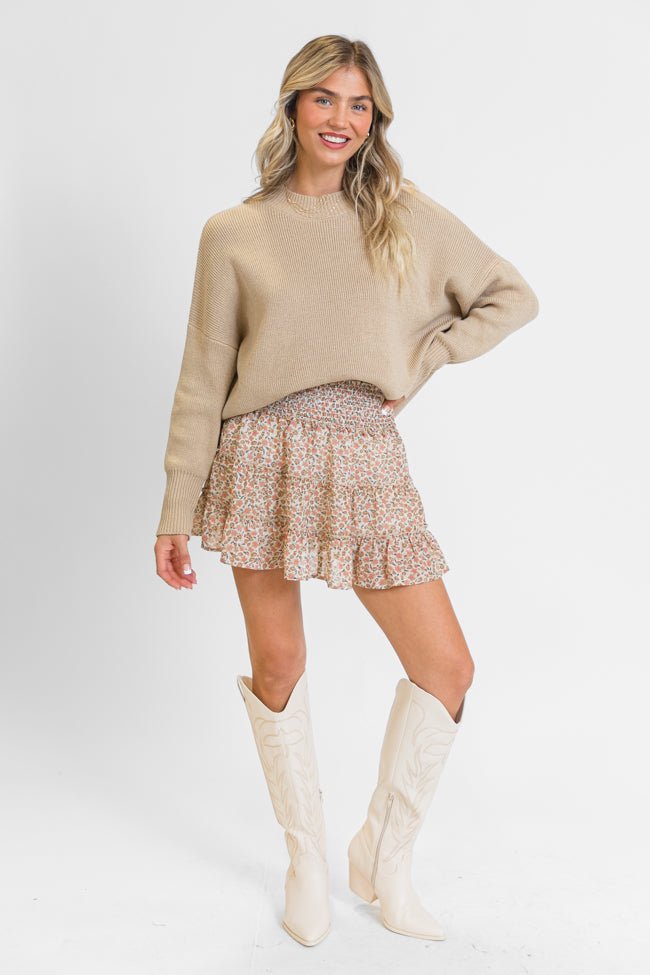 Through The Garden Ivory and Tan Floral Mini Skort SALE - ShopLorca