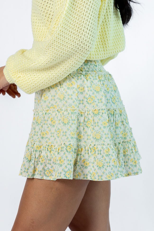 Through The Garden Ivory and Yellow Mini Skort - ShopLorca