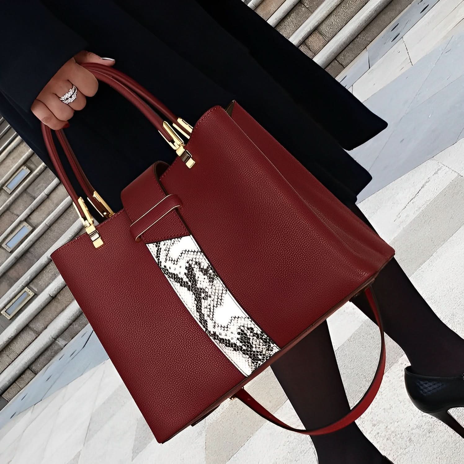 Marie Snake Skin Textured Medium Tote Bag - ShopLorca