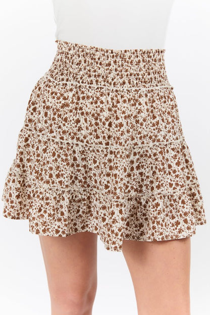 Through The Garden Ivory and Brown Floral Mini Skort SALE - ShopLorca