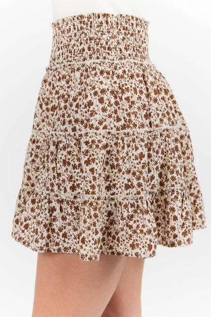 Through The Garden Ivory and Brown Floral Mini Skort SALE - ShopLorca