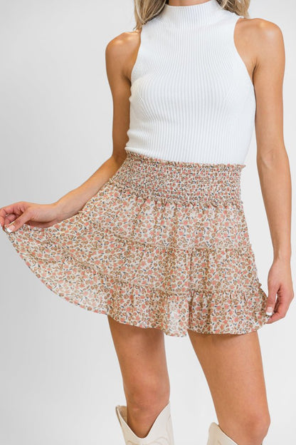 Through The Garden Ivory and Tan Floral Mini Skort SALE - ShopLorca
