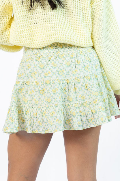 Through The Garden Ivory and Yellow Mini Skort - ShopLorca