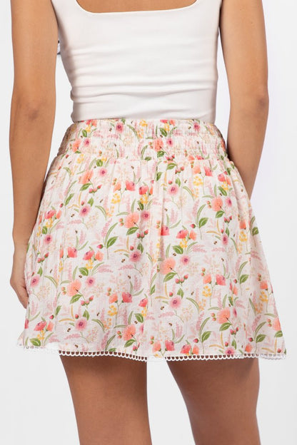 Through The Garden Ivory Multi Floral Eyelet Trim Mini Skort - ShopLorca