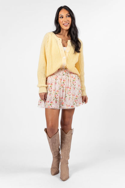 Through The Garden Ivory Multi Floral Eyelet Trim Mini Skort - ShopLorca