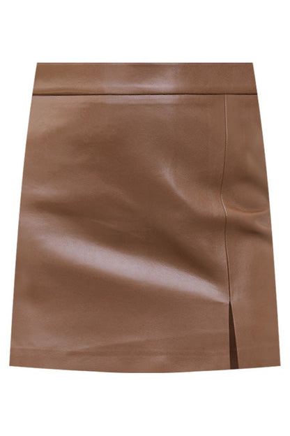 Wish I Could Go Back Brown Faux Leather Mini Skirt SALE - ShopLorca